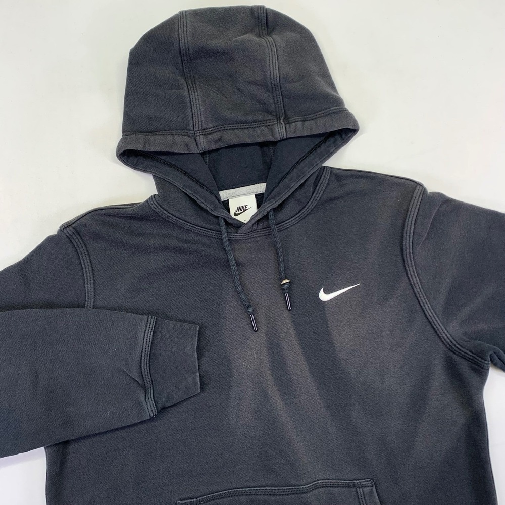 Nike Sportswear Black Pullover Hoodie Mens Medium Side Swoosh‎ Sun Faded Grunge